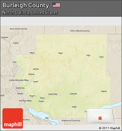 Physical 3D Map of Burleigh County, shaded relief outside