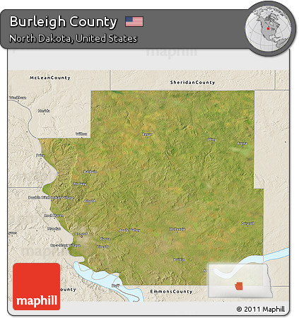Satellite 3D Map of Burleigh County, shaded relief outside