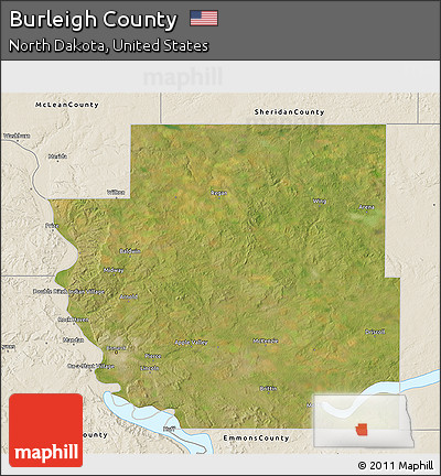 Satellite 3D Map of Burleigh County, shaded relief outside