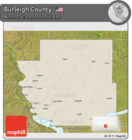 Shaded Relief 3D Map of Burleigh County, satellite outside