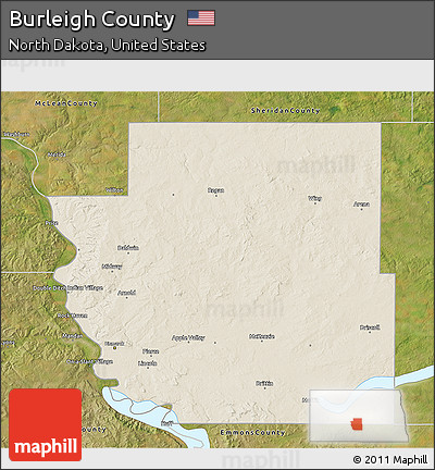 Shaded Relief 3D Map of Burleigh County, satellite outside