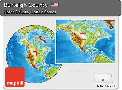 Physical Location Map of Burleigh County, highlighted parent region, within the entire country