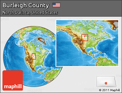 Physical Location Map of Burleigh County, highlighted parent region, within the entire country