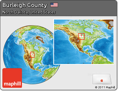 Physical Location Map of Burleigh County, highlighted parent region, within the entire country