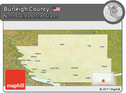 Physical Panoramic Map of Burleigh County, satellite outside
