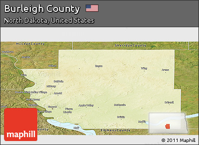 Physical Panoramic Map of Burleigh County, satellite outside