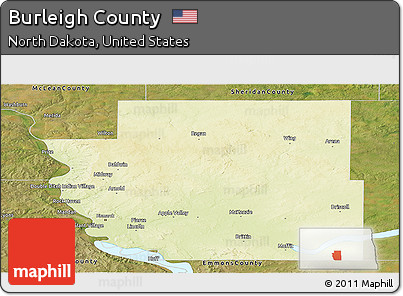 Physical Panoramic Map of Burleigh County, satellite outside