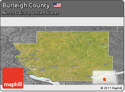 Satellite Panoramic Map of Burleigh County, desaturated