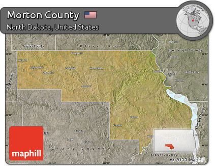 Satellite Map of Morton County, semi-desaturated