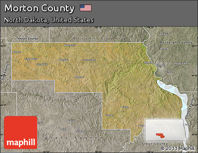 Satellite Map of Morton County, semi-desaturated