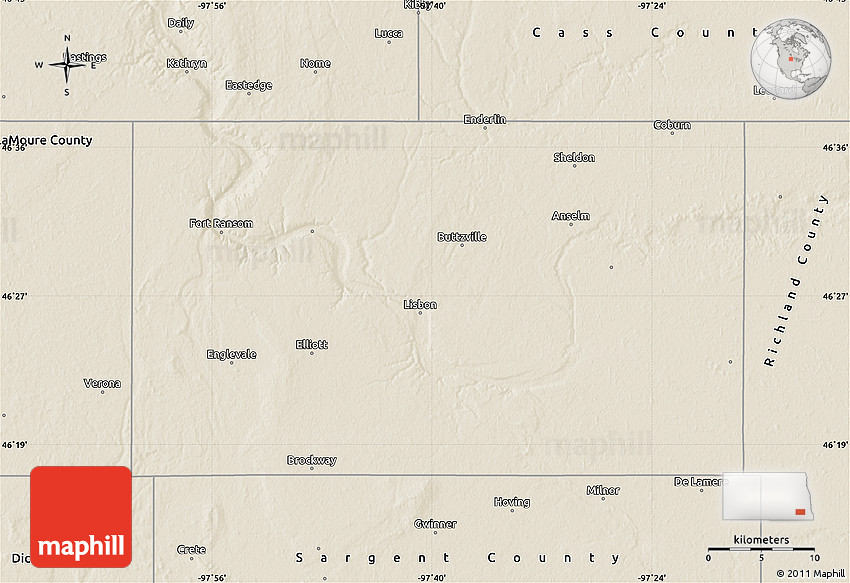 Shaded Relief Map of Ransom County