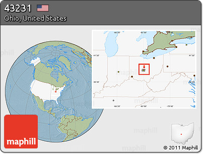 Savanna Style Location Map of ZIP Code 43231, highlighted country, highlighted county, hill shading