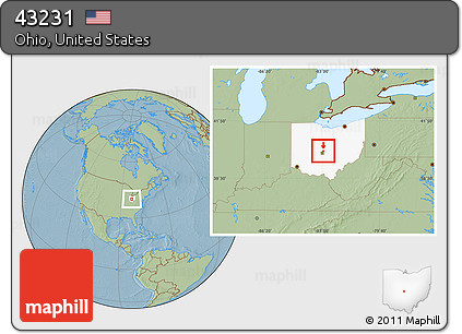 Savanna Style Location Map of ZIP Code 43231, highlighted state, hill shading