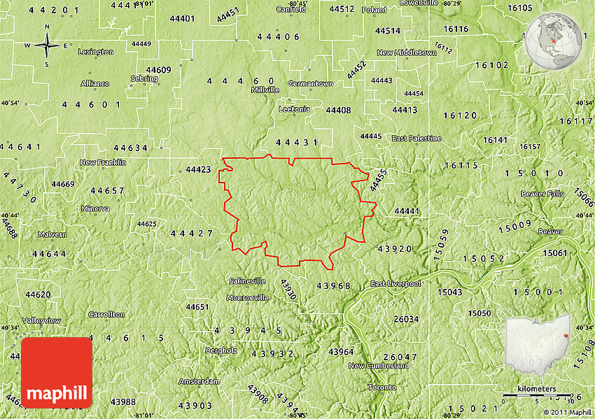 Physical Map of ZIP Code 44432