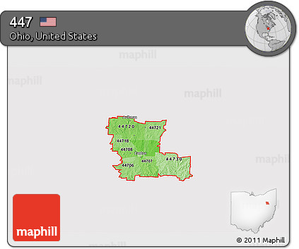 Political Shades 3D Map of ZIP Codes Starting with 447, cropped outside