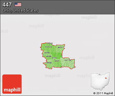 Political Shades 3D Map of ZIP Codes Starting with 447, cropped outside
