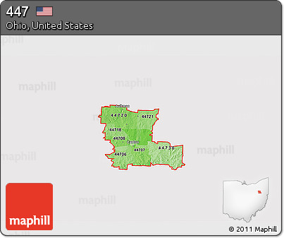 Political Shades 3D Map of ZIP Codes Starting with 447, cropped outside