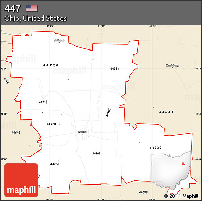 Classic Style Simple Map of ZIP Codes Starting with 447