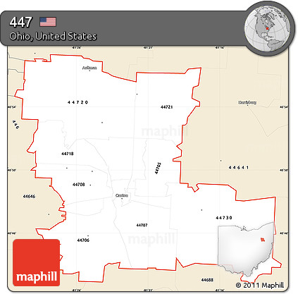 Classic Style Simple Map of ZIP Codes Starting with 447