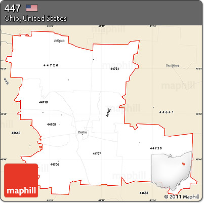 Classic Style Simple Map of ZIP Codes Starting with 447