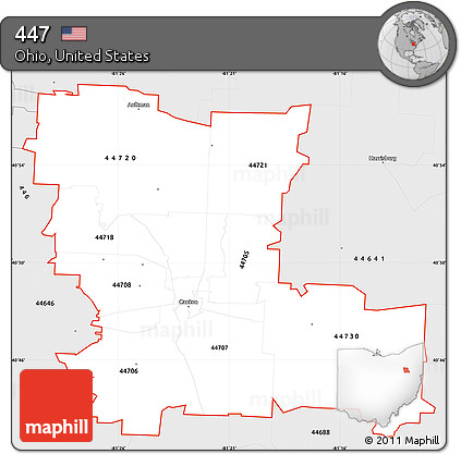 Silver Style Simple Map of ZIP Codes Starting with 447