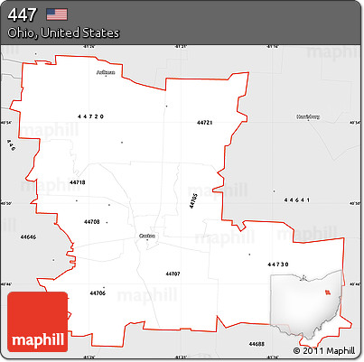 Silver Style Simple Map of ZIP Codes Starting with 447