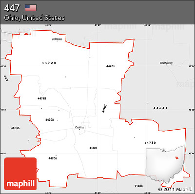 Silver Style Simple Map of ZIP Codes Starting with 447