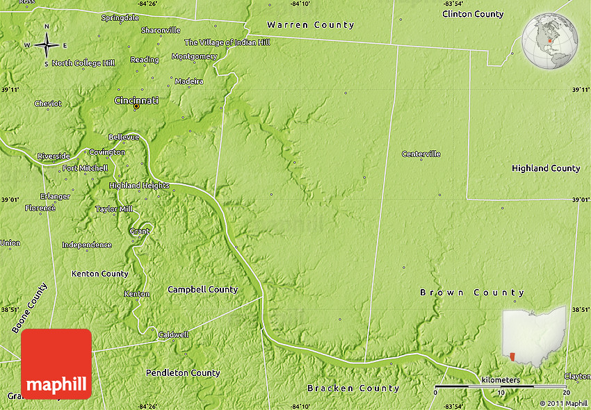 Physical Map of Clermont County