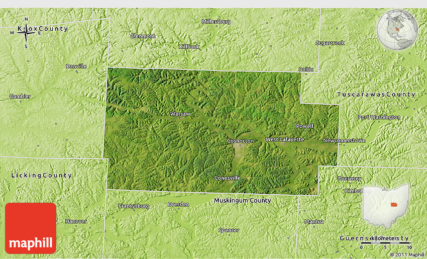 Satellite 3D Map of Coshocton County, physical outside