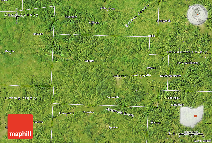 Satellite Map of Coshocton County