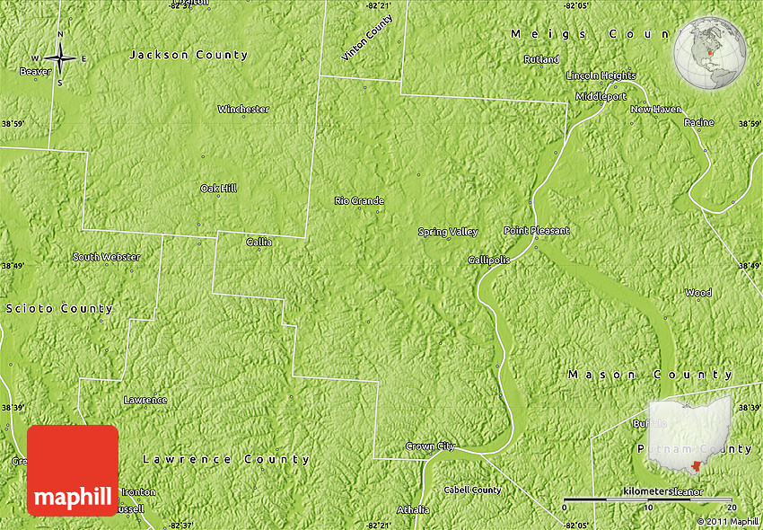 Physical Map of Gallia County