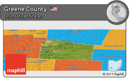 Satellite Panoramic Map of Greene County, political outside