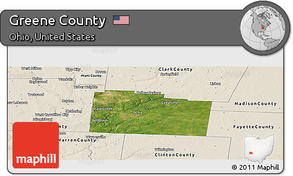 Satellite Panoramic Map of Greene County, shaded relief outside