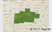 Satellite Map of Hocking County, shaded relief outside