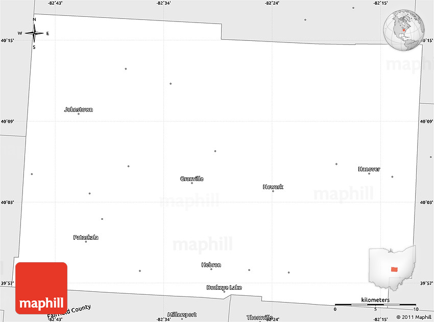 Silver Style Simple Map of Licking County