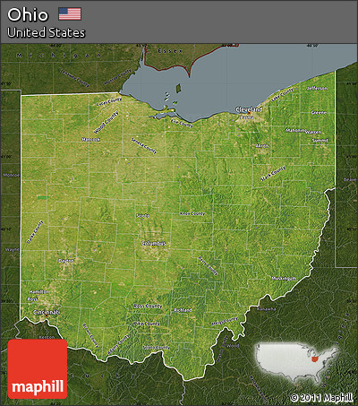 Satellite Map of Ohio, darken