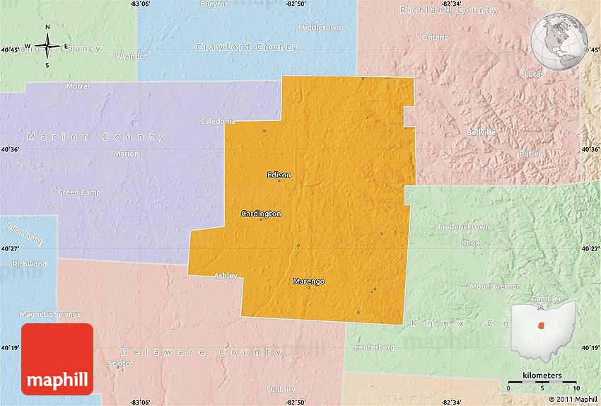 Political Map of Morrow County, lighten
