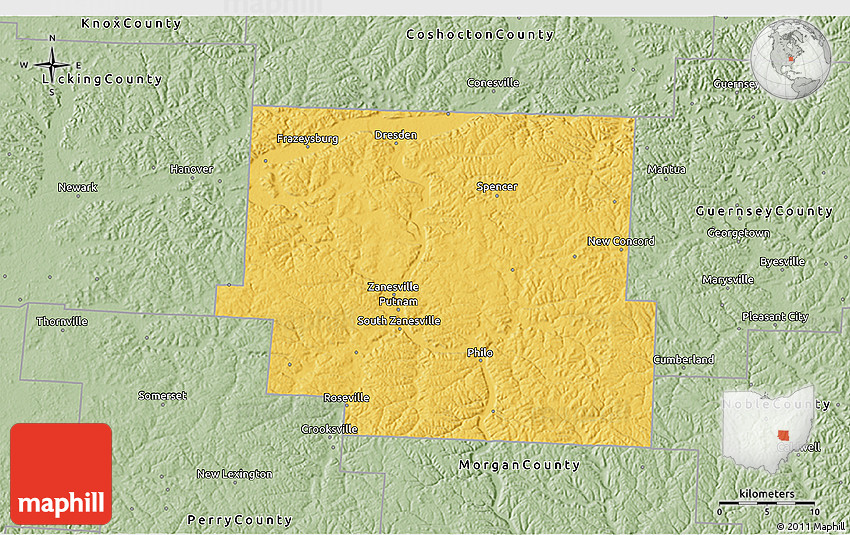 Savanna Style 3D Map of Muskingum County
