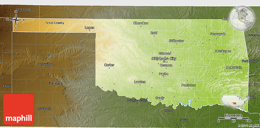 Physical 3D Map of Oklahoma, darken