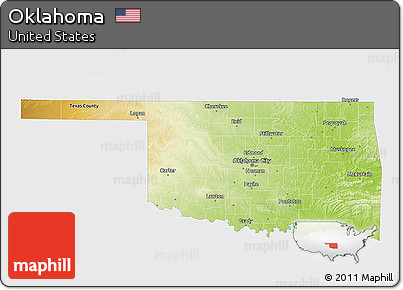 Physical 3D Map of Oklahoma, single color outside