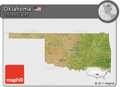 Satellite 3D Map of Oklahoma, single color outside
