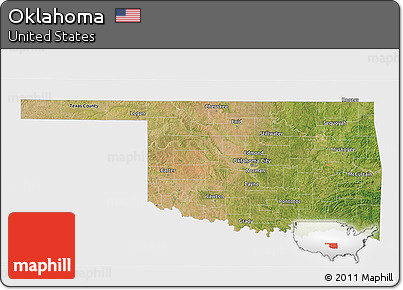 Satellite 3D Map of Oklahoma, single color outside