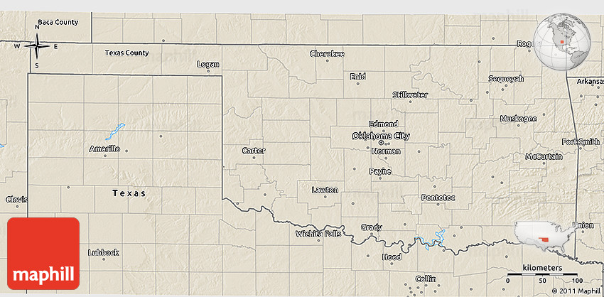 Shaded Relief 3D Map of Oklahoma