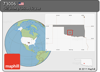 Savanna Style Location Map of ZIP Code 73006, highlighted country, highlighted state