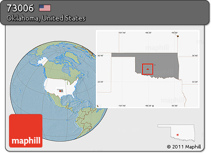 Savanna Style Location Map of ZIP Code 73006, highlighted country, highlighted state, hill shading