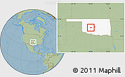 Savanna Style Location Map of ZIP code 73009, highlighted state, hill shading