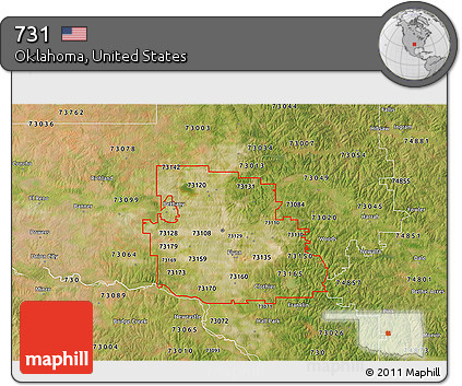 Satellite 3D Map of ZIP Codes Starting with 731