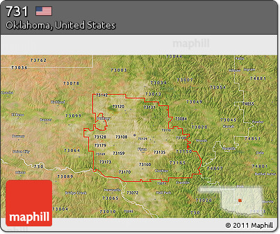 Satellite 3D Map of ZIP Codes Starting with 731