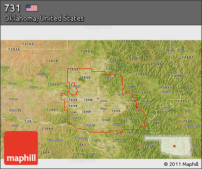 Satellite 3D Map of ZIP Codes Starting with 731