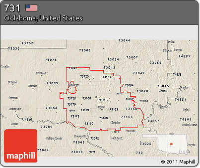 Shaded Relief 3D Map of ZIP Codes Starting with 731